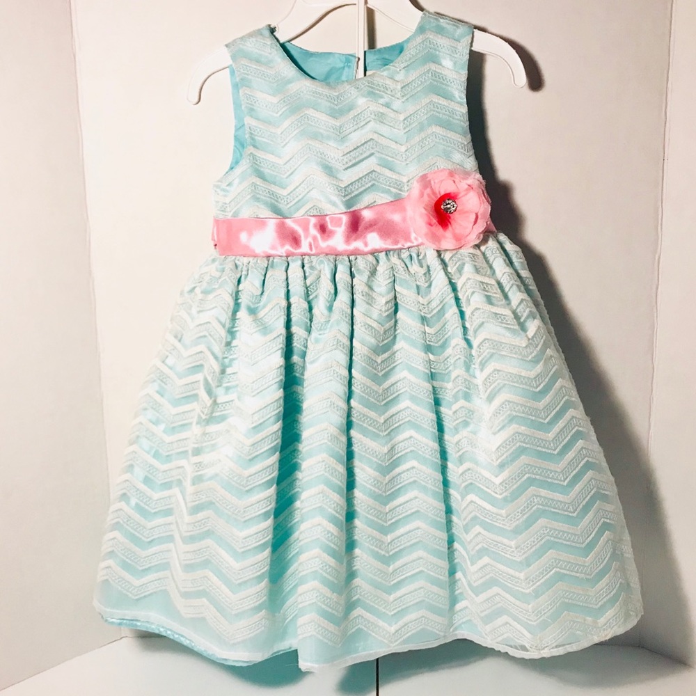 Bon Bleu Aqua and White Dress Girl Size 24M